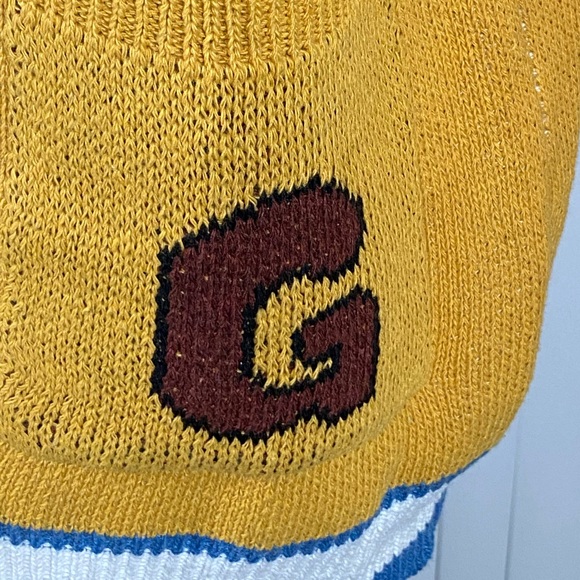 AELFRIC EDEN Unisex Varsity Letterman Sweater Cardigan Patchwork Yellow Gold M - Picture 7 of 12